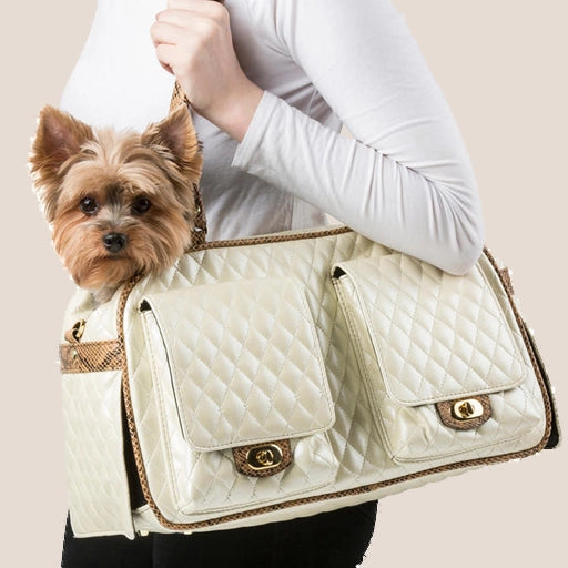 MARLEE - Ivory Quilted Shoulder Carry Stealth Pet Bag