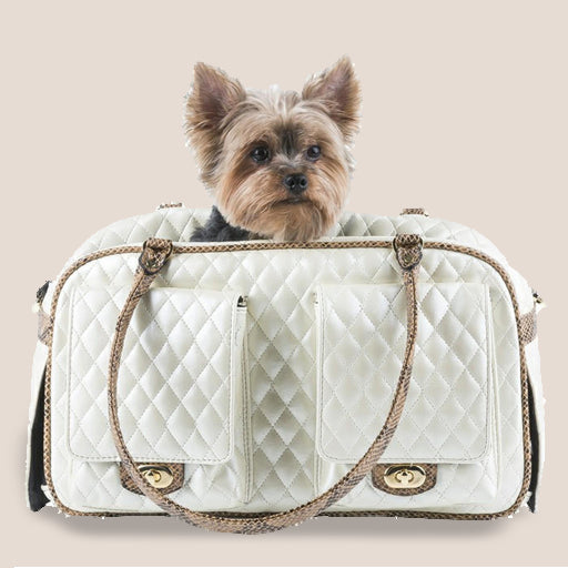 MARLEE - Ivory Quilted Shoulder Carry Stealth Pet Bag