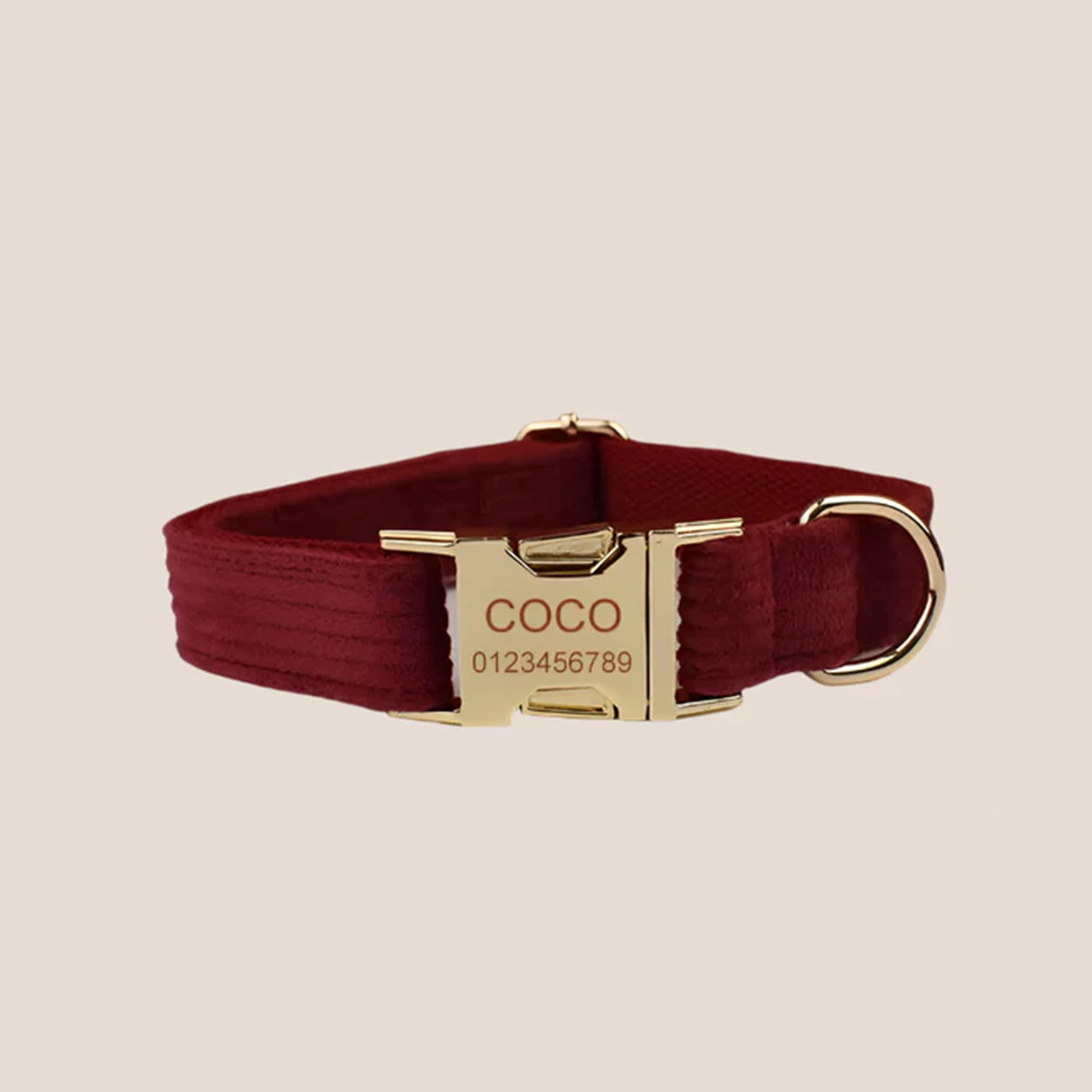 Personalized Pet ID Collar, Harness Leash & Accessories Set Maroon Corduroy