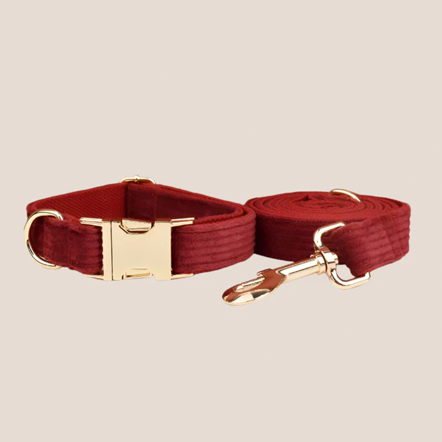 Personalized Pet ID Collar, Harness Leash & Accessories Set Maroon Corduroy