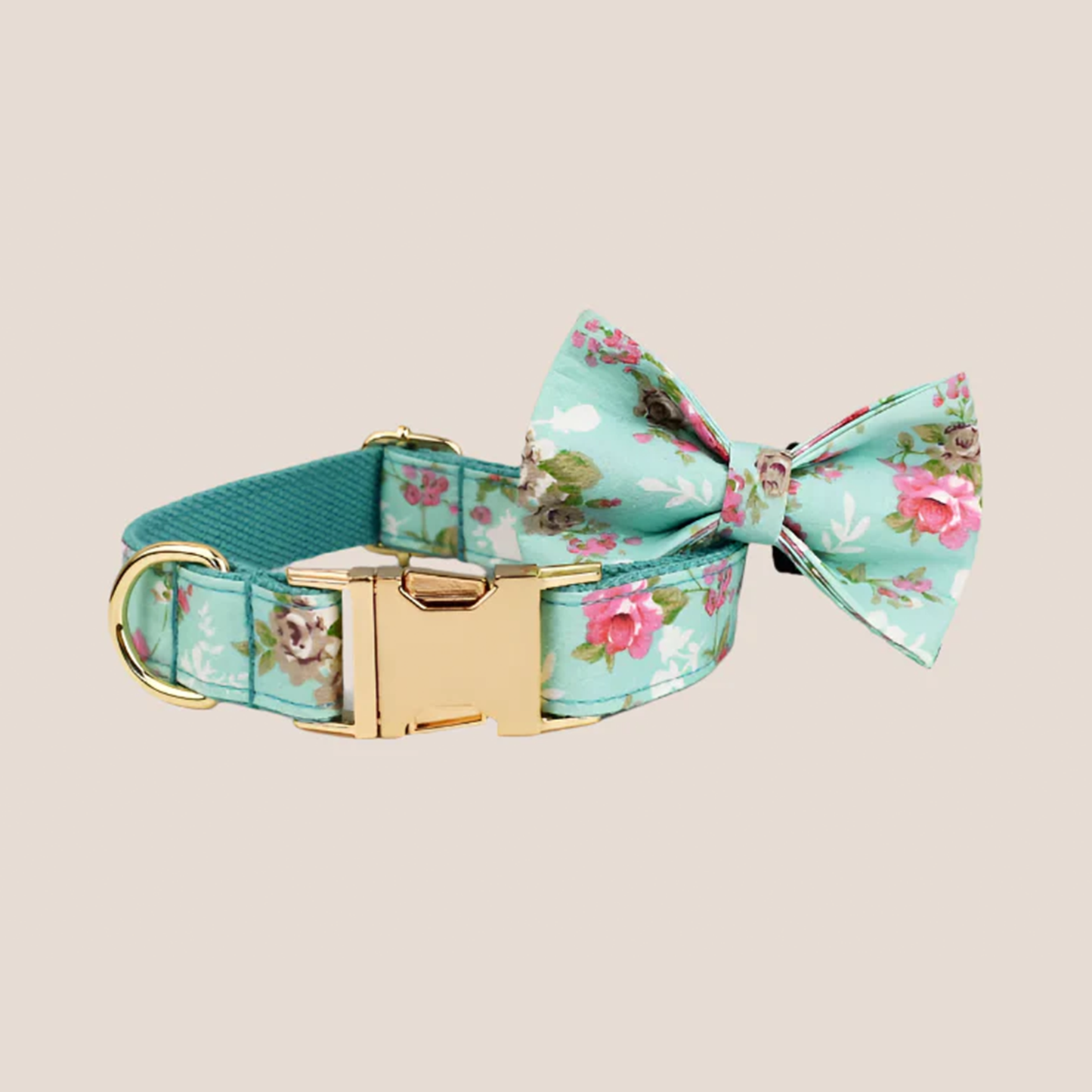 Personalized Pet ID Collar, Harness Leash & Accessories Set Mint Floral