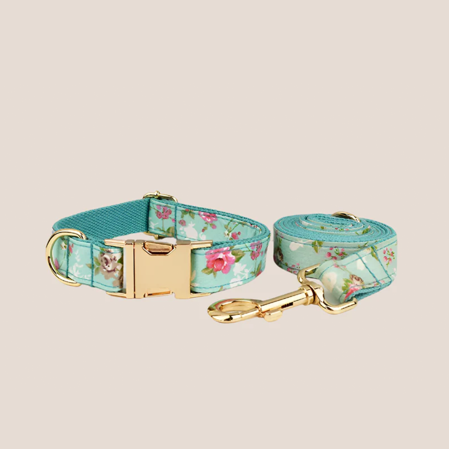 Personalized Pet ID Collar, Harness Leash & Accessories Set Mint Floral