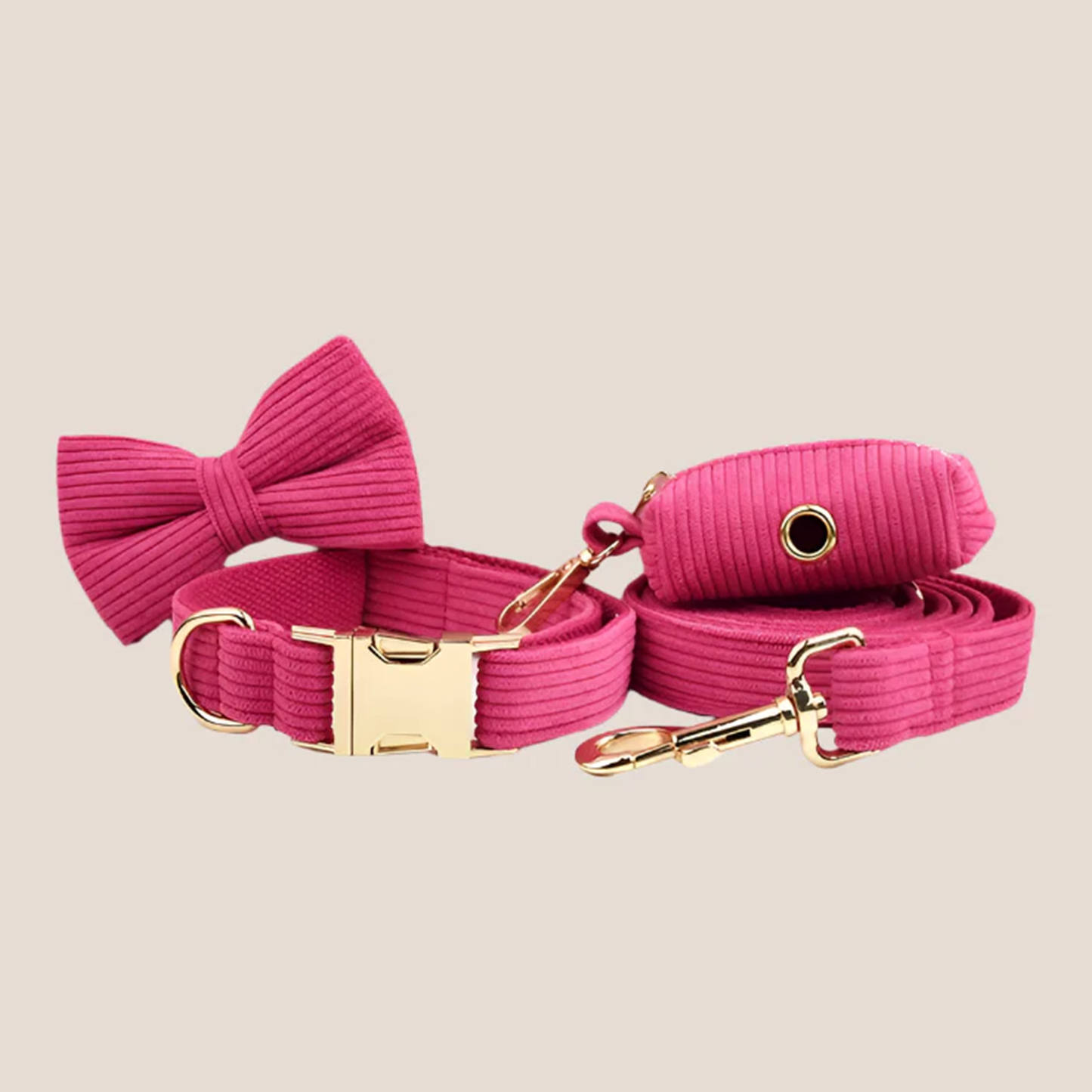 Dark Pink Corduroy Engraved Pet Set