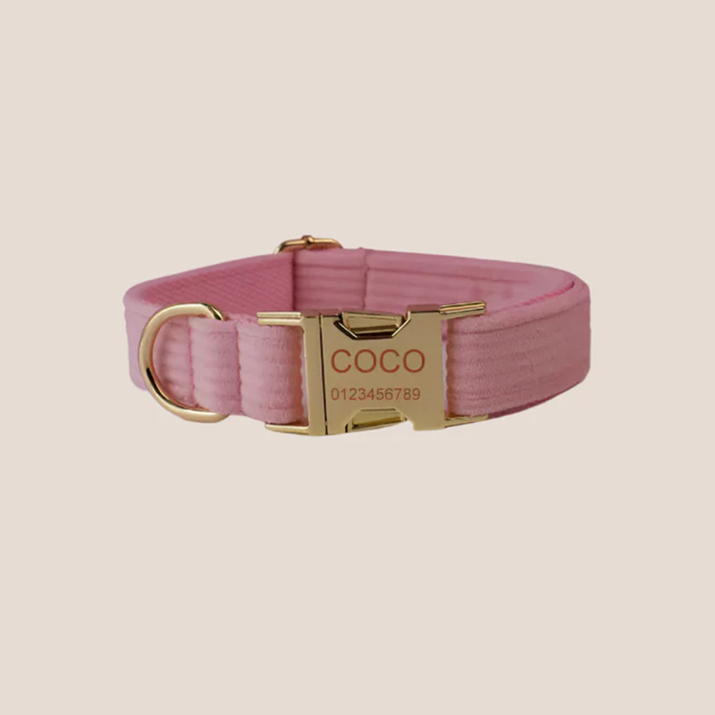 Personalized Pet ID Collar, Harness Leash & Accessories Set Royal Pink Corduroy