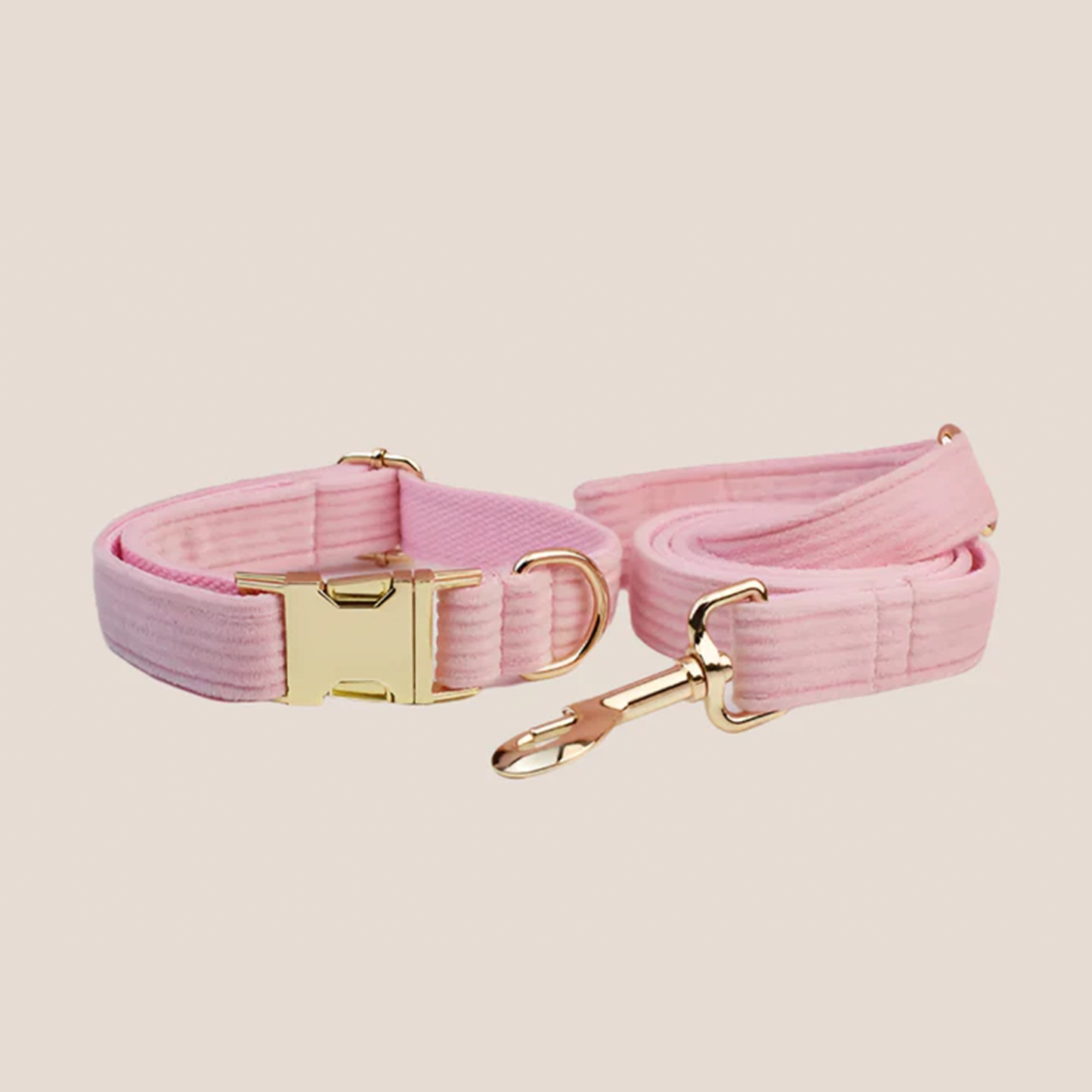 Personalized Pet ID Collar, Harness Leash & Accessories Set - Pink Corduroy