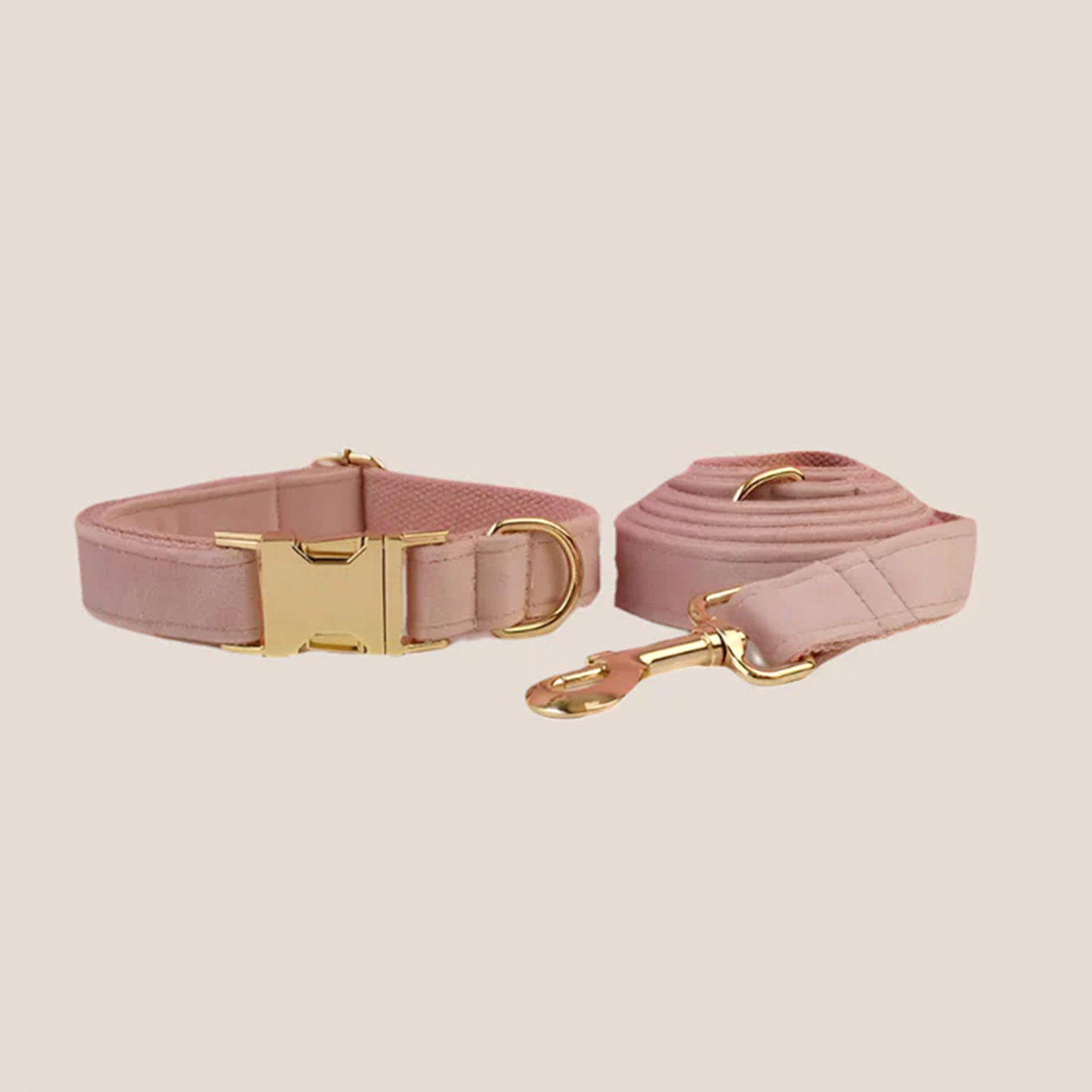Personalized Pet ID Collar, Harness Leash & Accessories Set Pale Pink Velvet