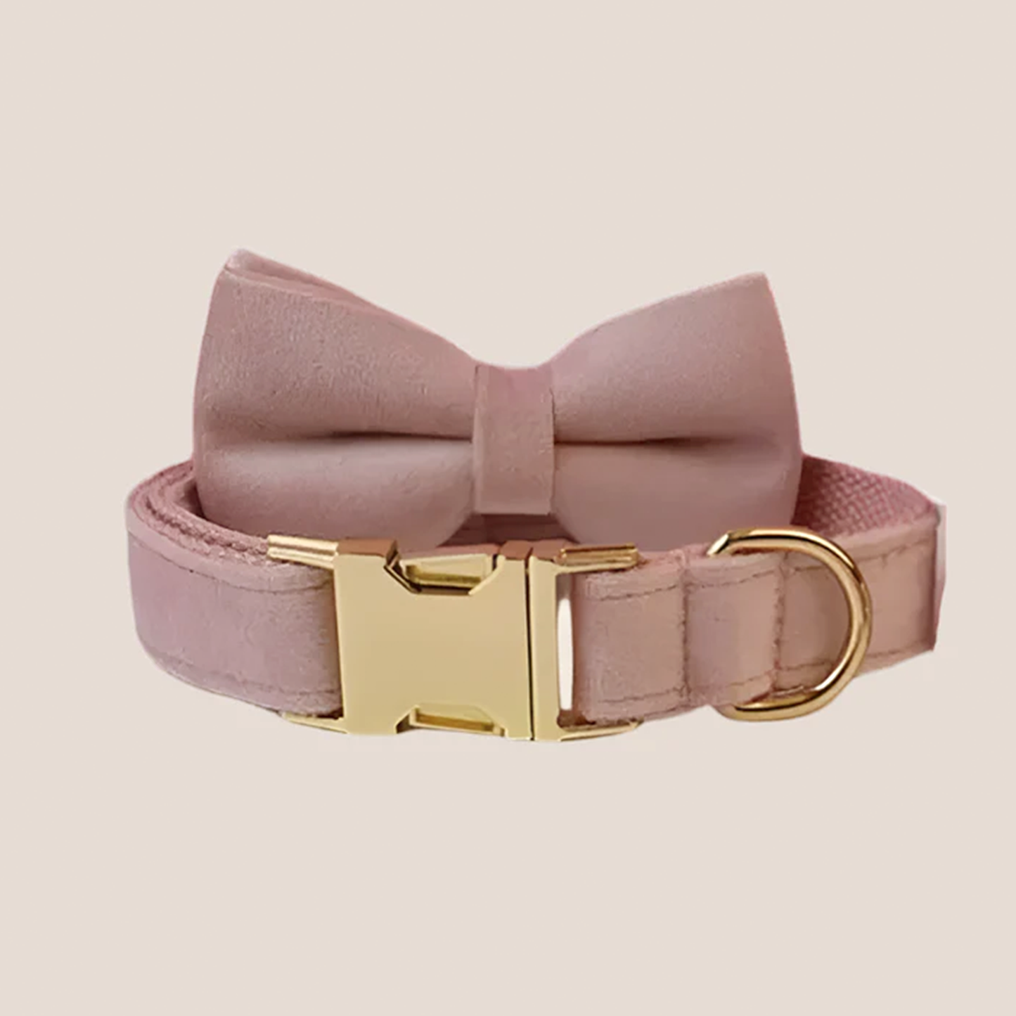 Personalized Pet ID Collar, Harness Leash & Accessories Set Pale Pink Velvet