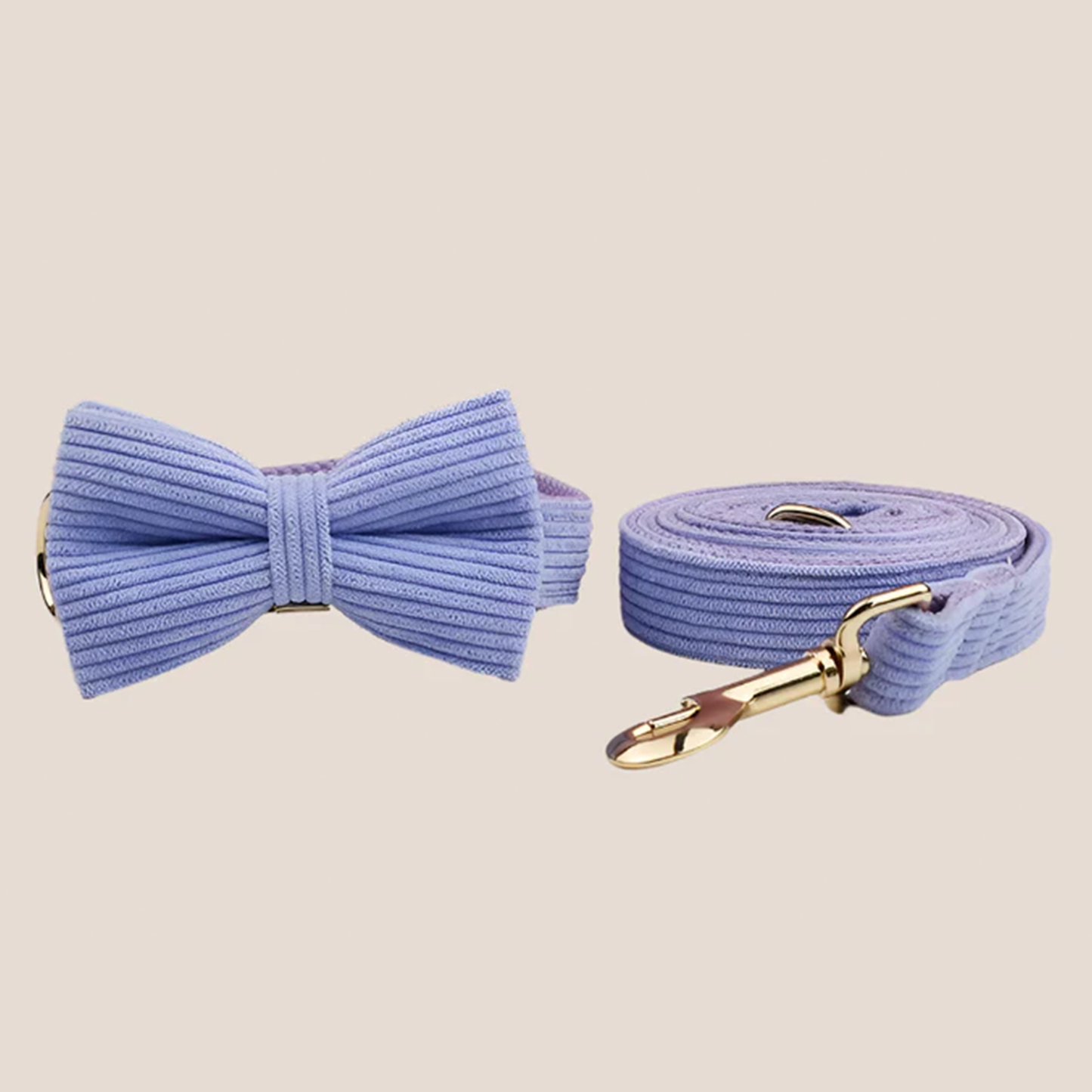 Personalized Pet ID Collar, Harness Leash & Accessories Set Purple Corduroy