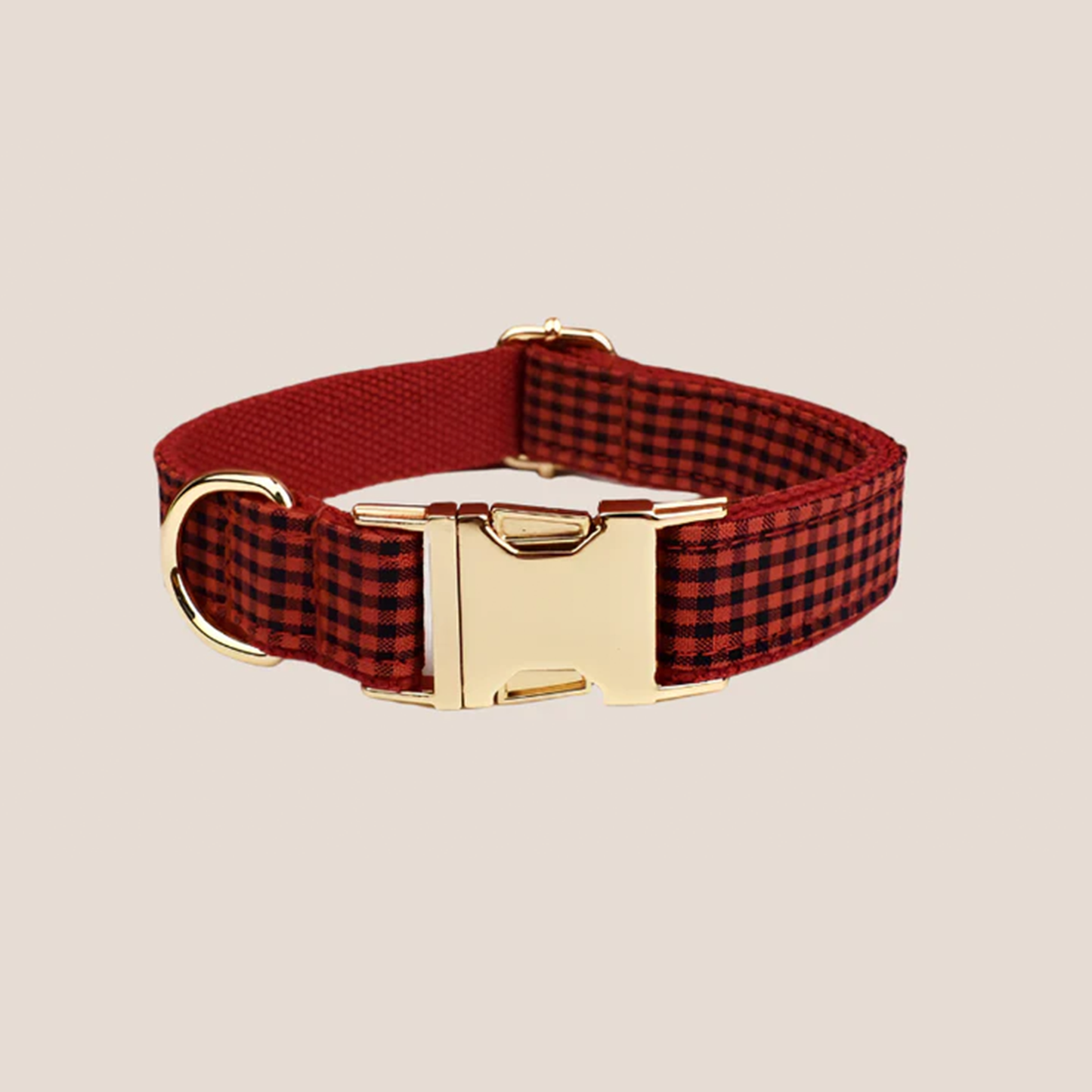 Personalized Pet ID Collar, Harness Leash & Accessories Set Red Checker