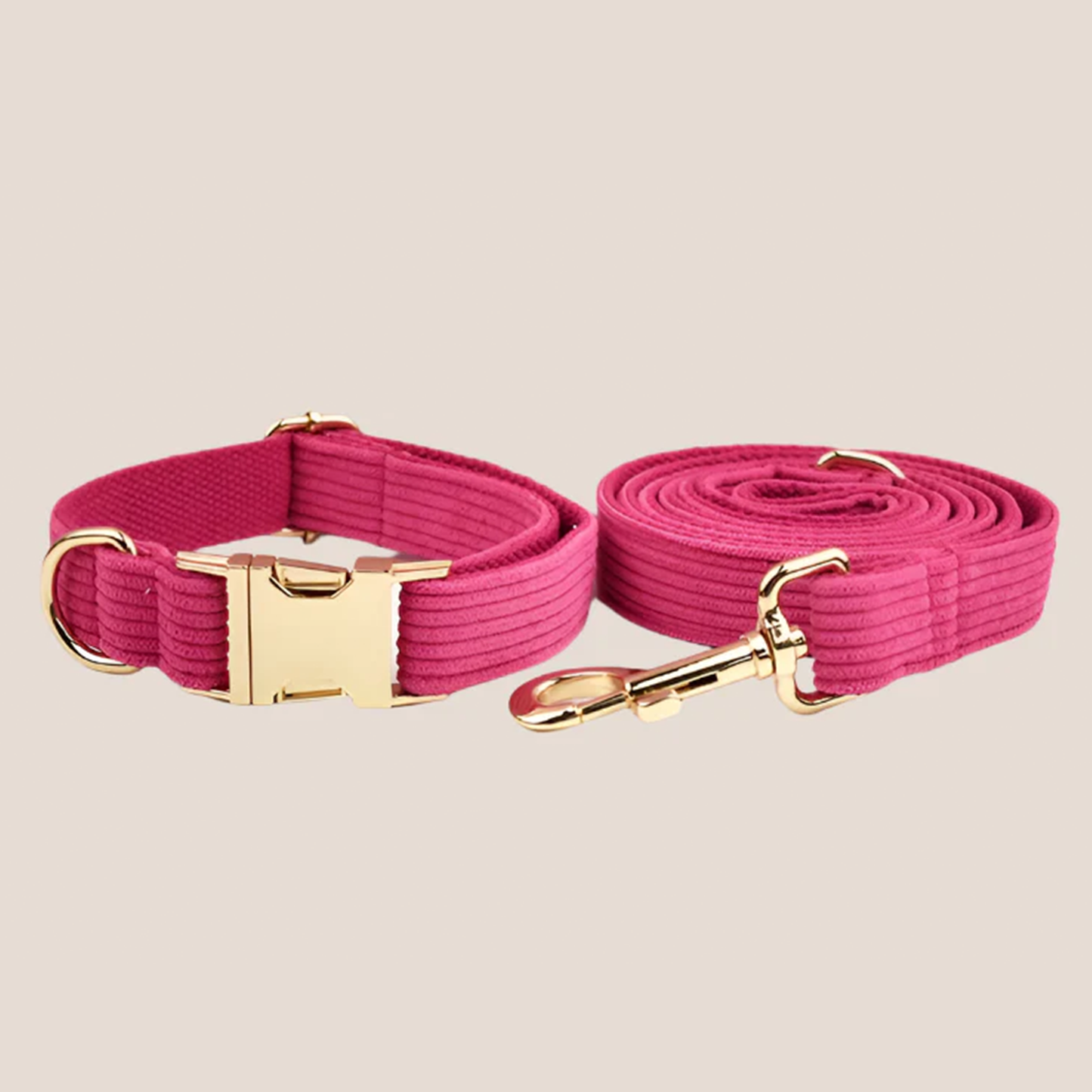 Dark Pink Corduroy Engraved Pet Set