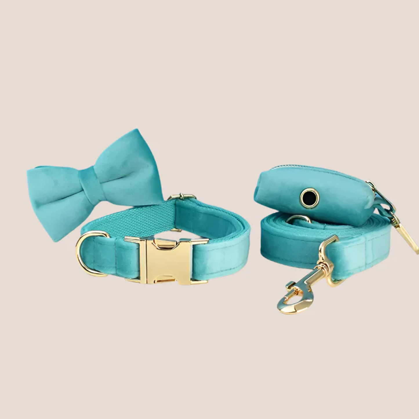 Turquoise Velvet Engraved Pet Set