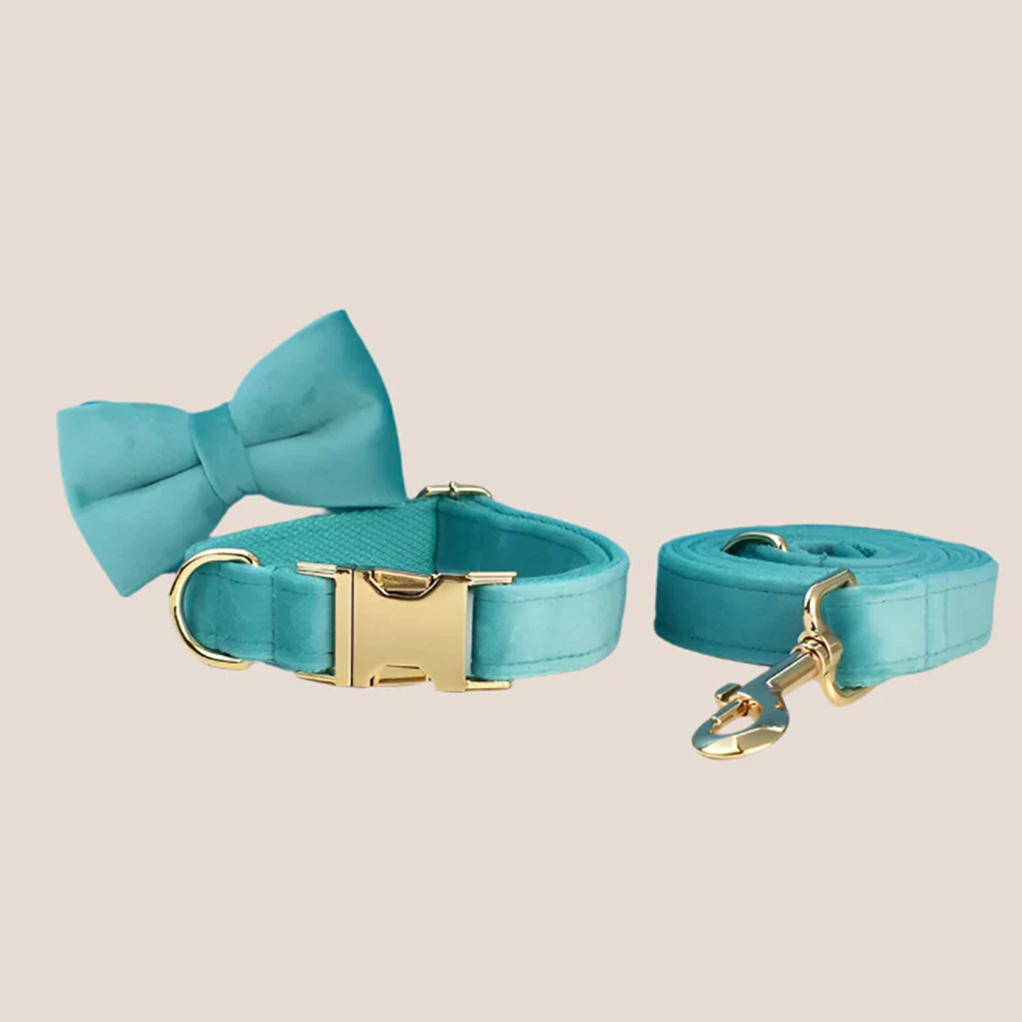 Turquoise Velvet Engraved Pet Set