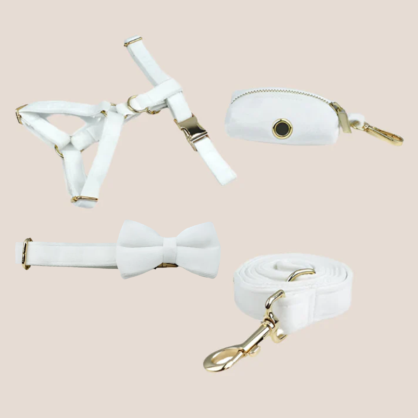 White Velvet Engraved Pet Set