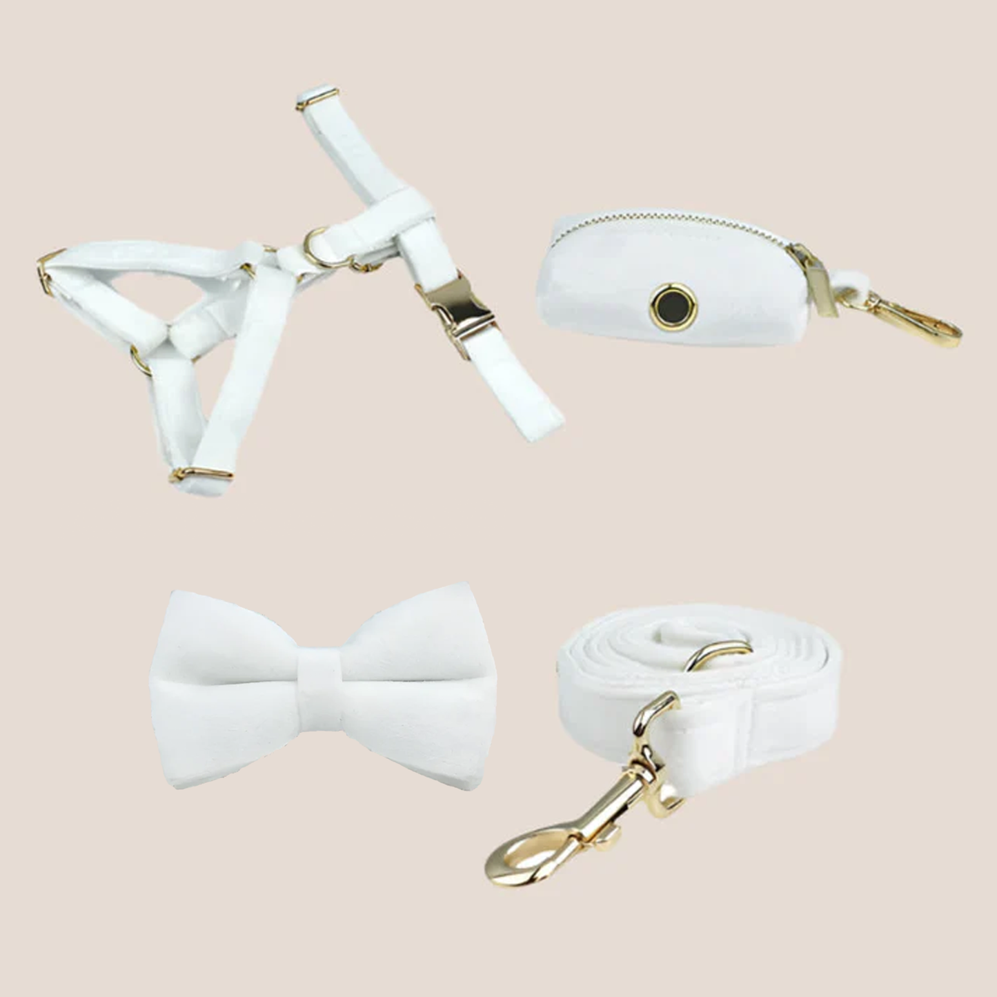 White Velvet Engraved Pet Set