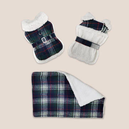 Plaid Luxury Sherpa Lined - Coat & Blanket Set