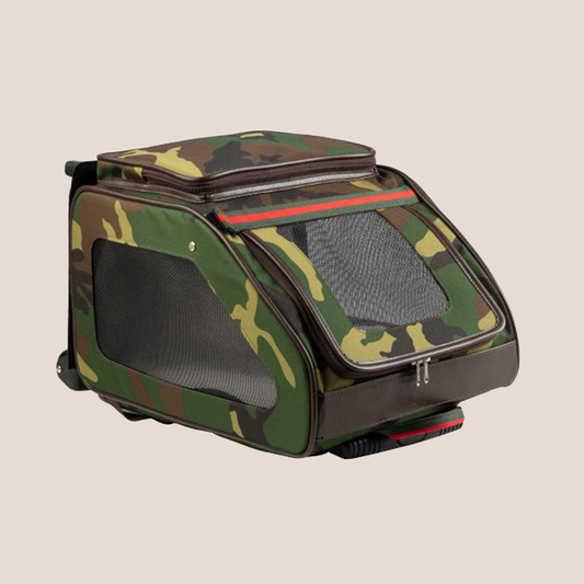 RIO - Luxury 3-in-1 Pet Carrier - Camo & Stripe with Brown Trim