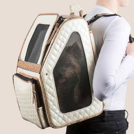 RIO - Luxury 3-in-1 Pet Carrier - Quilted Ivory & Snake Trim