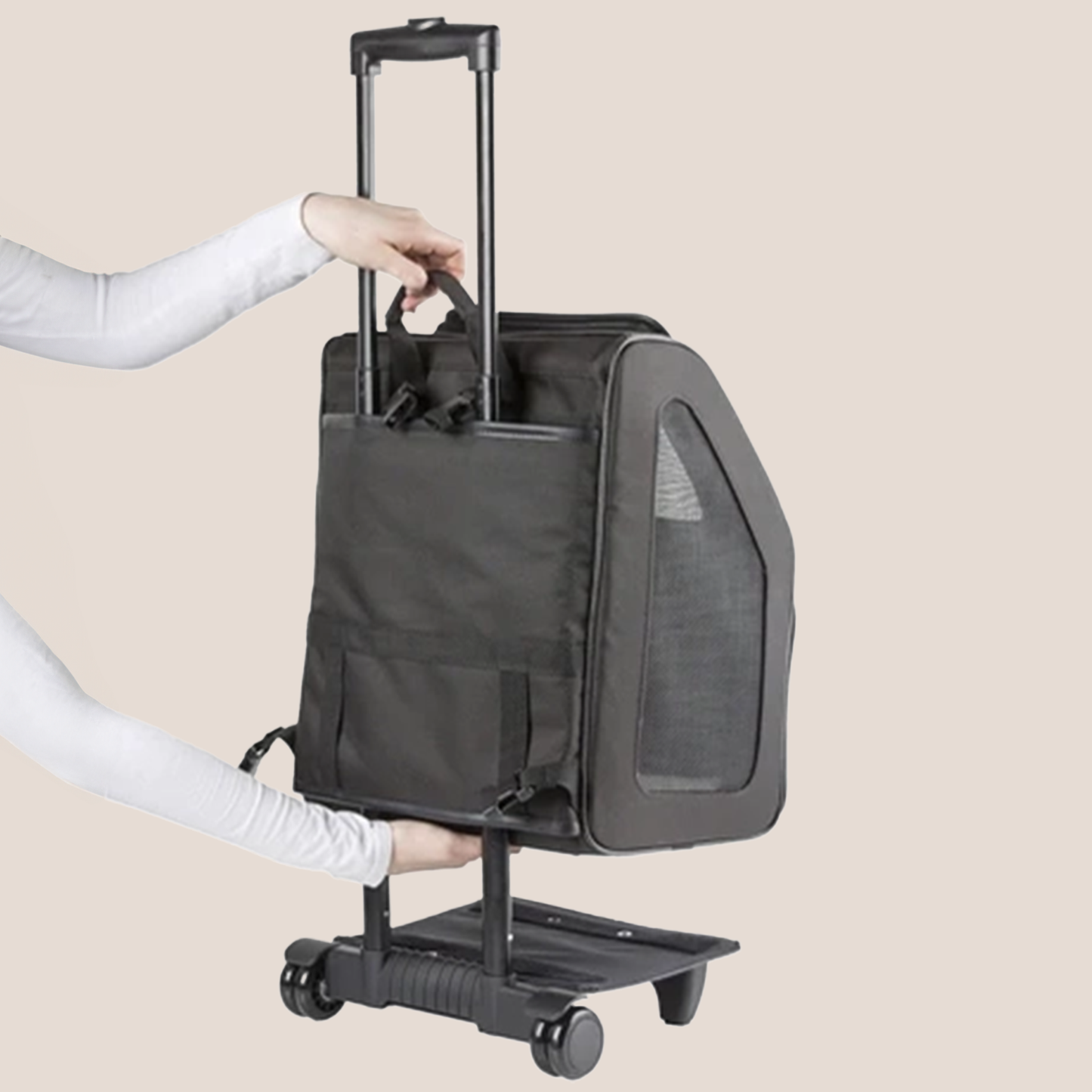 RIO - Luxury 3-in-1 Pet Carrier - Khaki & Stripe with Black Trim