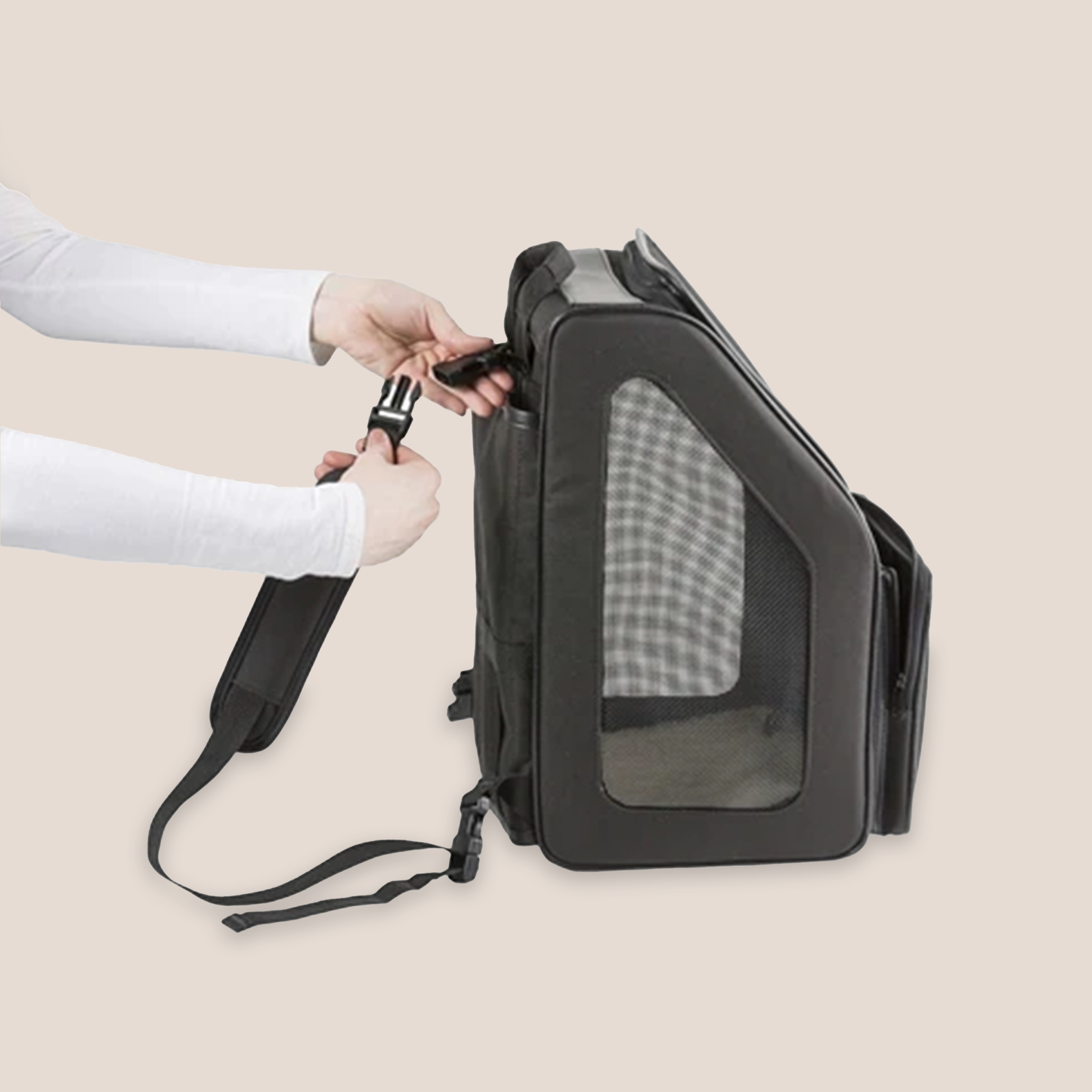 RIO - Luxury 3-in-1 Pet Carrier - Khaki & Stripe with Black Trim