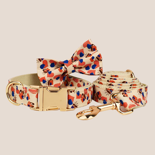 Personalized Pet ID Collar, Harness Leash & Accessories Set USA Flag