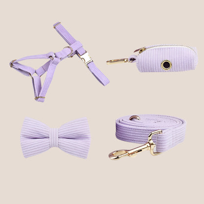 Personalized Pet ID Collar, Harness Leash & Accessories Set Lilac Corduroy
