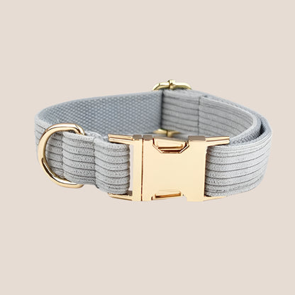 Personalized Pet ID Collar, Harness Leash & Accessories Set Grey Corduroy