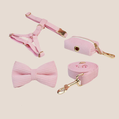 Personalized Pet ID Collar, Harness Leash & Accessories Set - Pink Corduroy