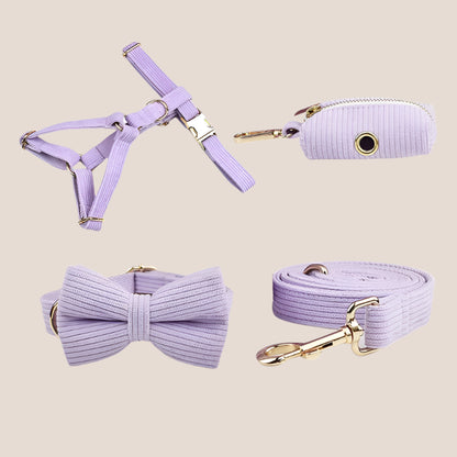 Personalized Pet ID Collar, Harness Leash & Accessories Set Lilac Corduroy