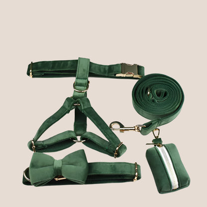 Forest Green Velvet Engraved Pet Set