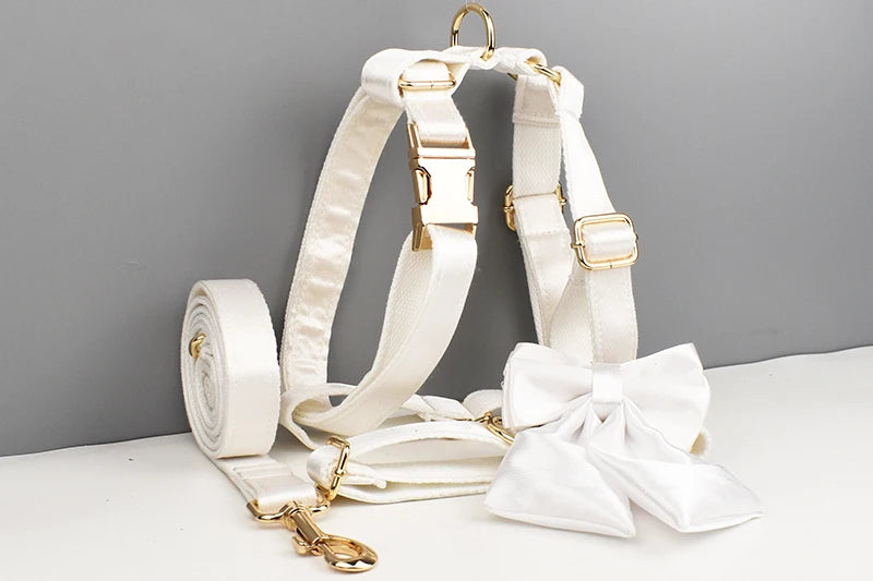 Luxe White SatinEngraved Pet Set