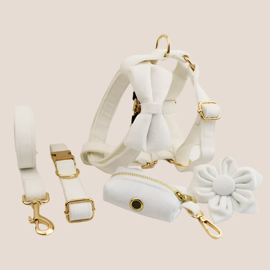 White Velvet Engraved Pet Set