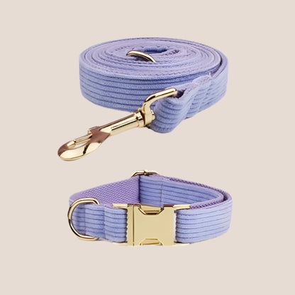 Personalized Pet ID Collar, Harness Leash & Accessories Set Purple Corduroy