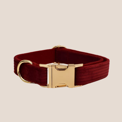 Personalized Pet ID Collar, Harness Leash & Accessories Set Maroon Corduroy
