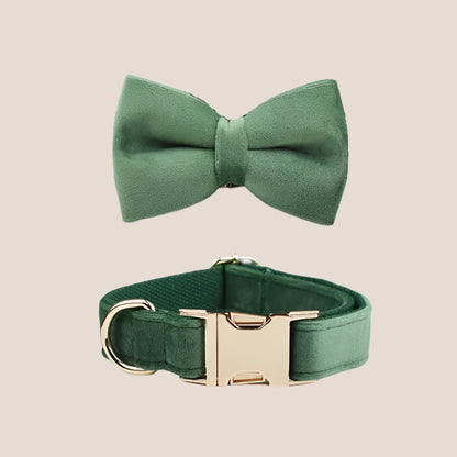 Forest Green Velvet Engraved Pet Set
