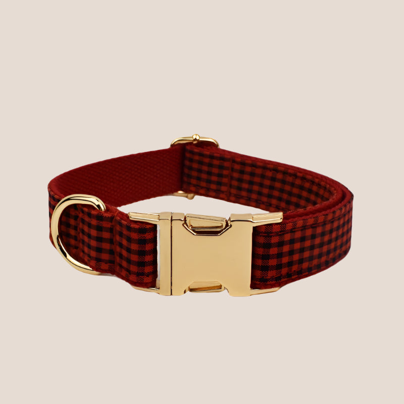 Personalized Pet ID Collar, Harness Leash & Accessories Set Red Checker