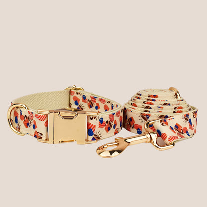 Personalized Pet ID Collar, Harness Leash & Accessories Set USA Flag