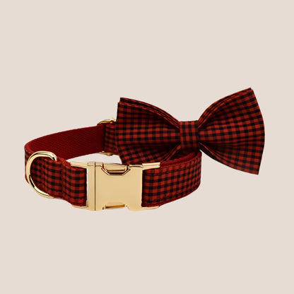 Personalized Pet ID Collar, Harness Leash & Accessories Set Red Checker