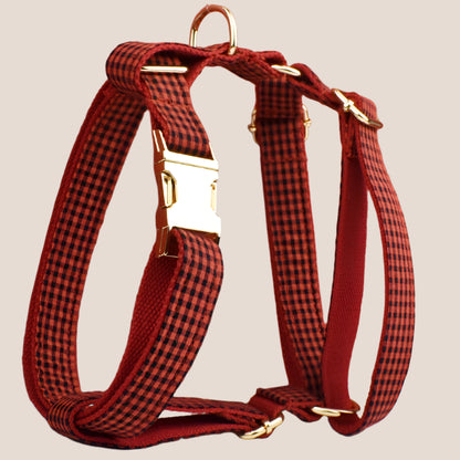 Personalized Pet ID Collar, Harness Leash & Accessories Set Red Checker