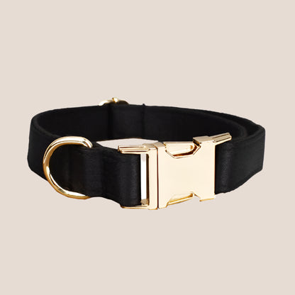 Personalized Pet ID Collar, Harness Leash & Accessories Set Black Satin