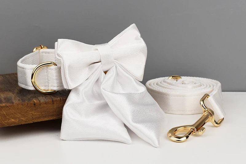 Luxe White SatinEngraved Pet Set