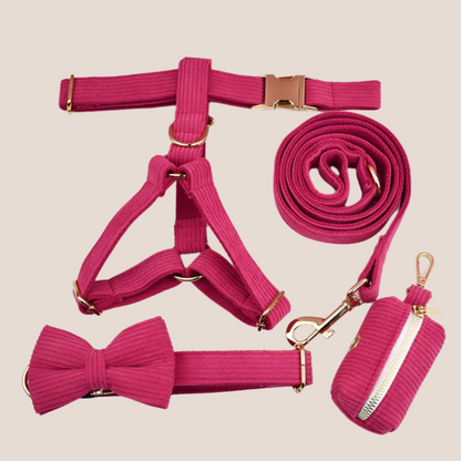 Dark Pink Corduroy Engraved Pet Set