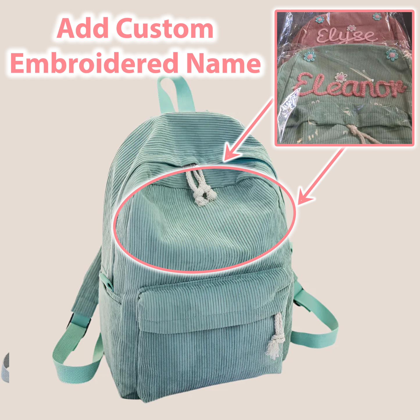 Personalized Embroidered Corduroy Backpack - Day Pack for Pets and Kids