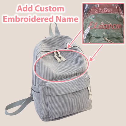 Personalized Embroidered Corduroy Backpack - Day Pack for Pets and Kids