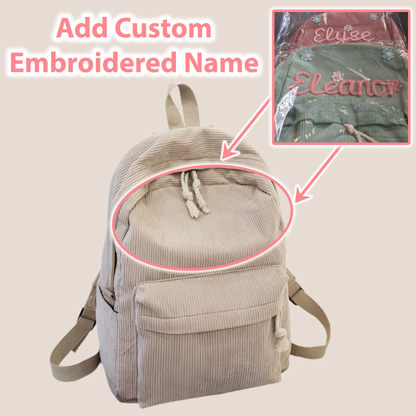 Personalized Embroidered Corduroy Backpack - Day Pack for Pets and Kids