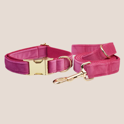 Dark Pink Velvet Engraved Pet Set