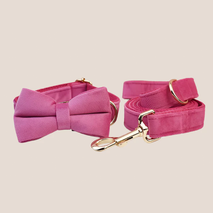 Dark Pink Velvet Engraved Pet Set