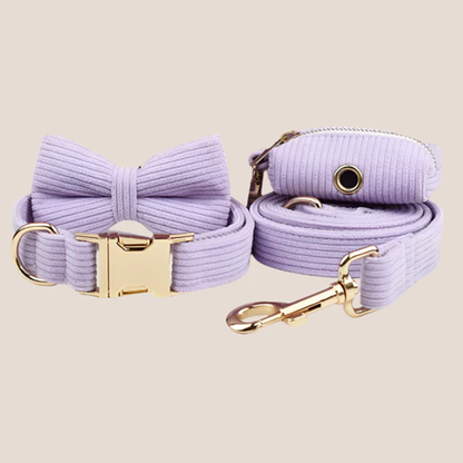 Personalized Pet ID Collar, Harness Leash & Accessories Set Lilac Corduroy