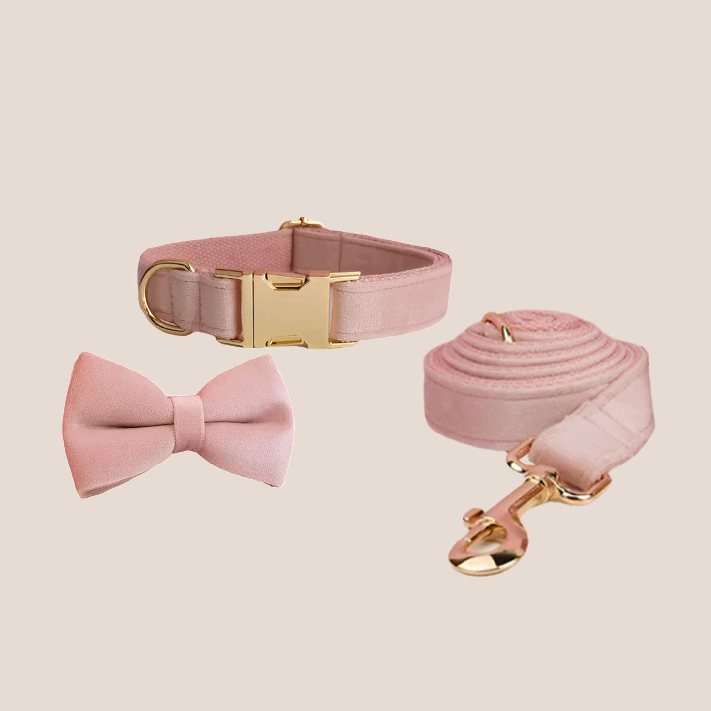 Personalized Pet ID Collar, Harness Leash & Accessories Set Pale Pink Velvet