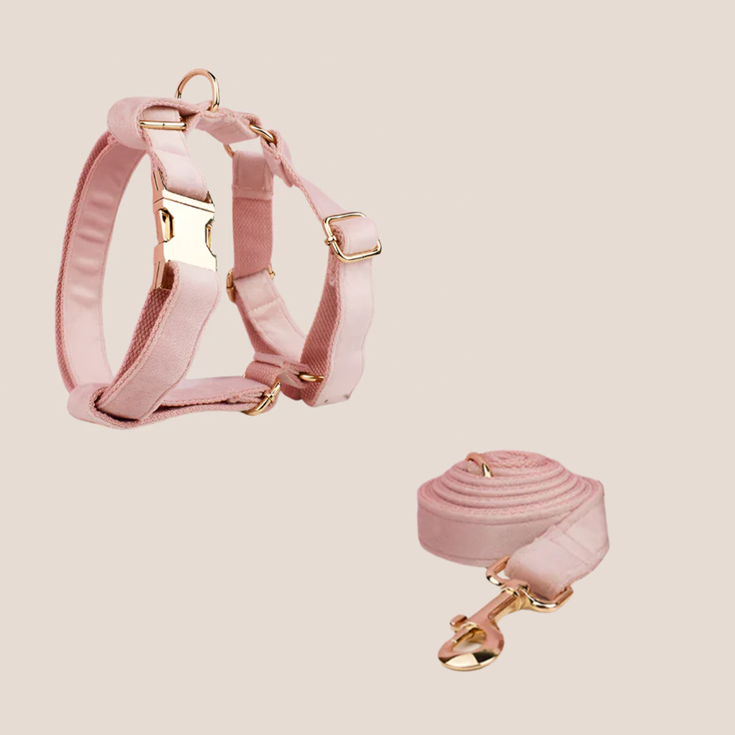 Personalized Pet ID Collar, Harness Leash & Accessories Set Pale Pink Velvet