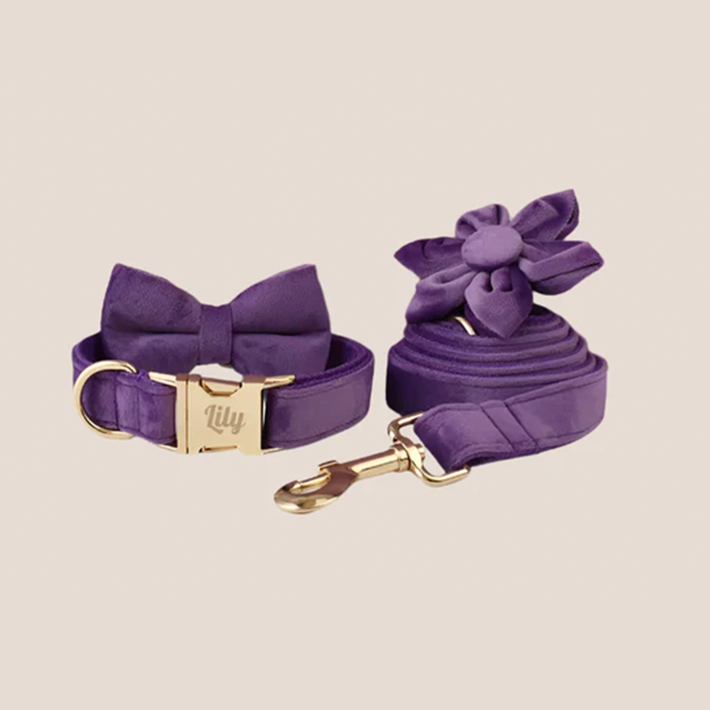 Purple Velvet Engraved Pet Set